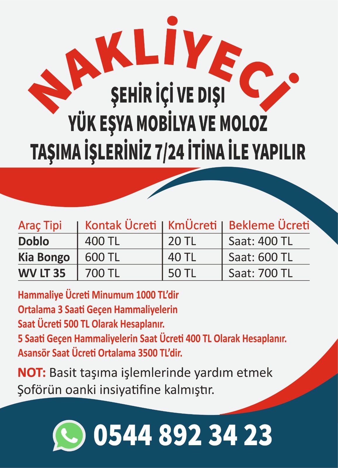 Nakliyeci Ergin Fiyat Listesi